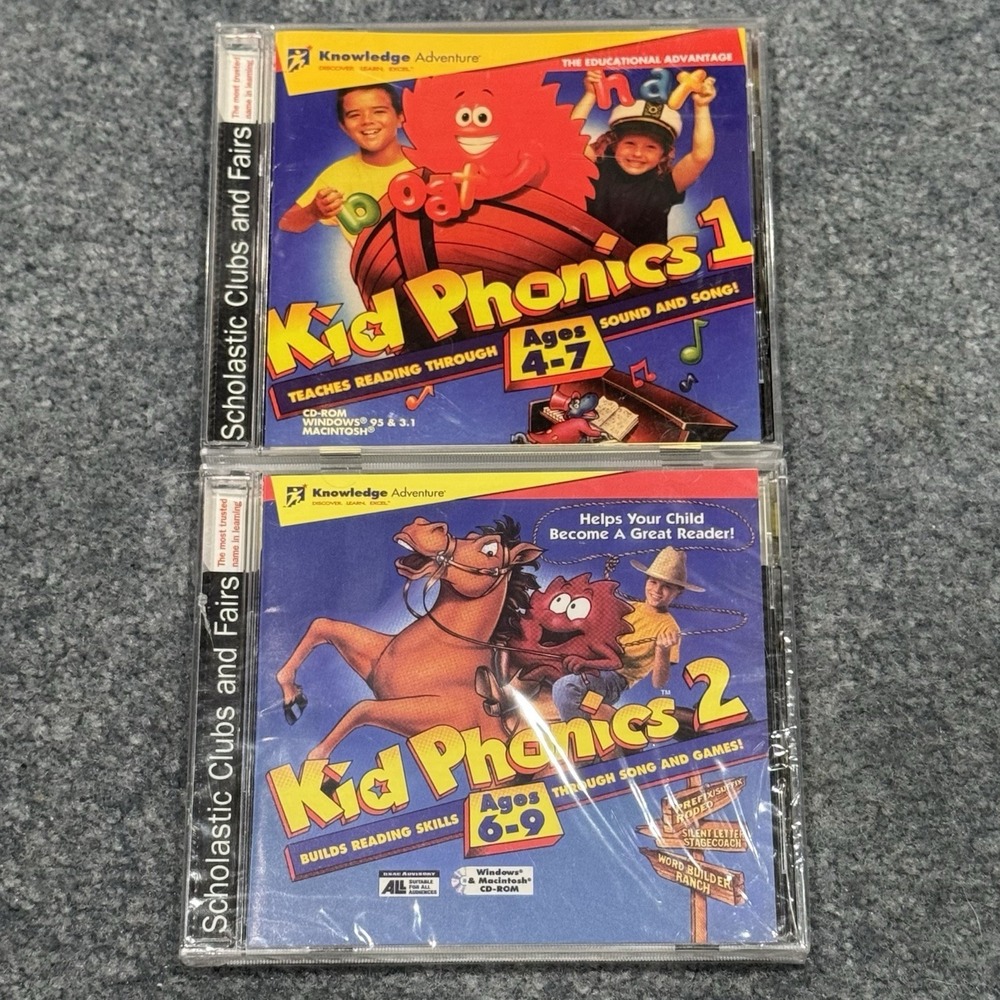 Kid Phonics 1 & 2 CD-ROM Davidson Ages 6-9 Reading Skills Educational Game Songs